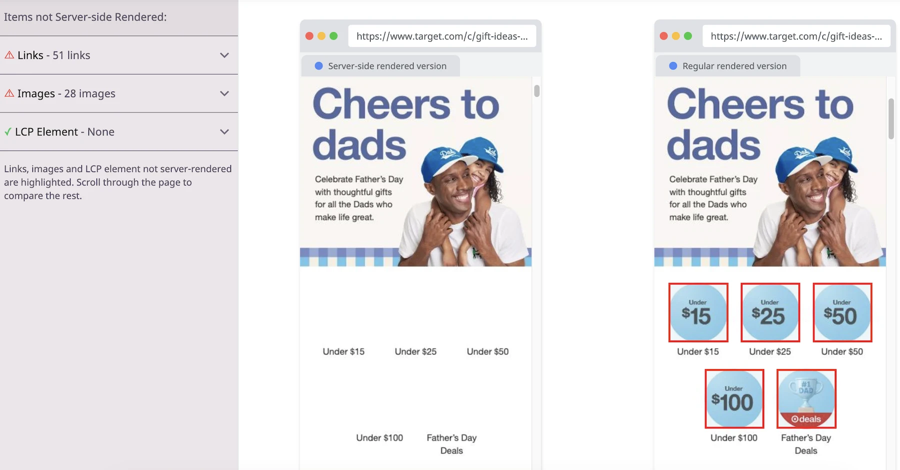 Screenshot of the Server-side Rendering (SSR) Checker