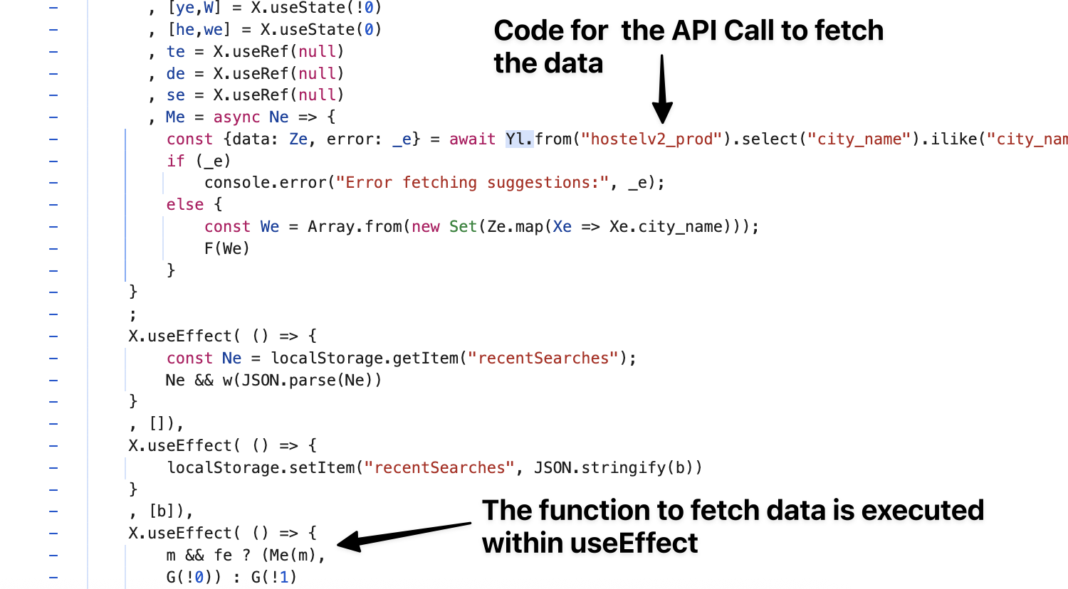 Data fetching is performed within the React useEffect hook.