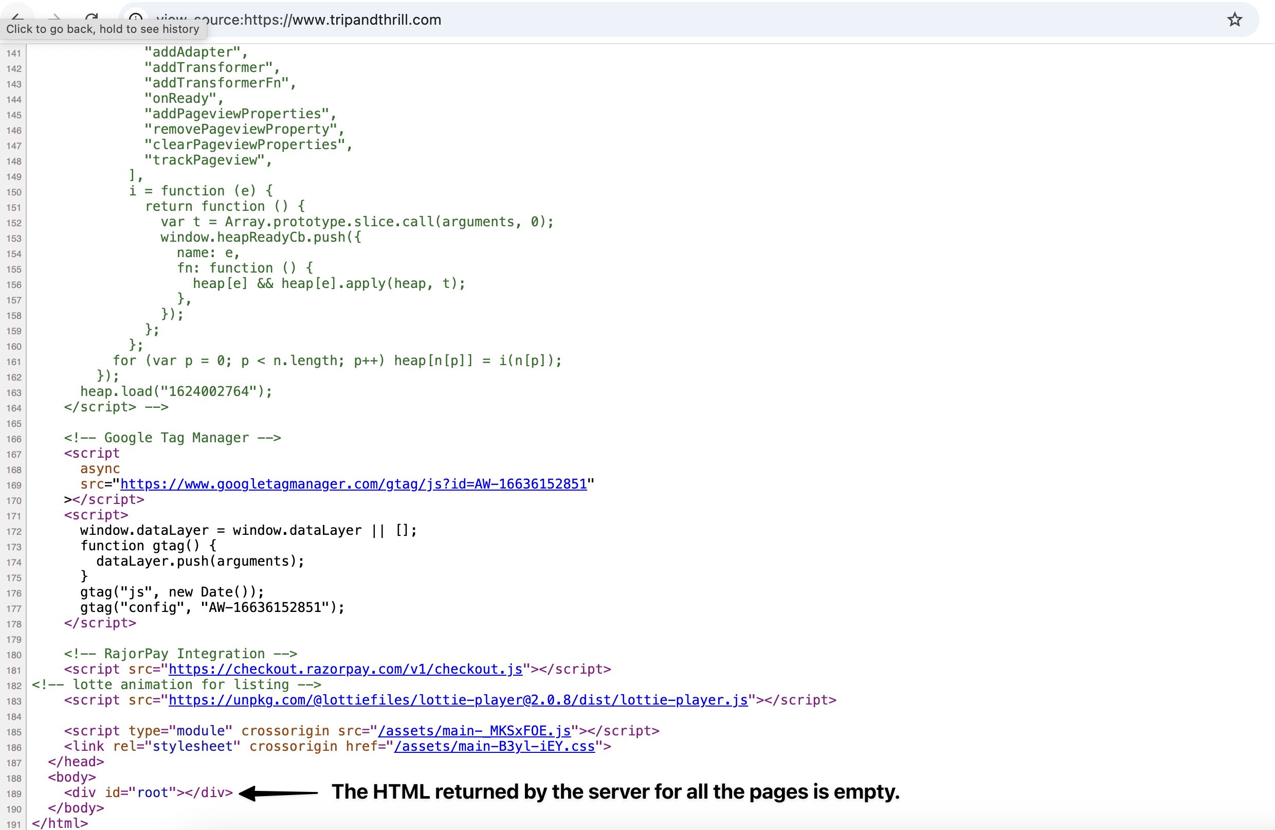 Empty body for the HTML returned by the server.