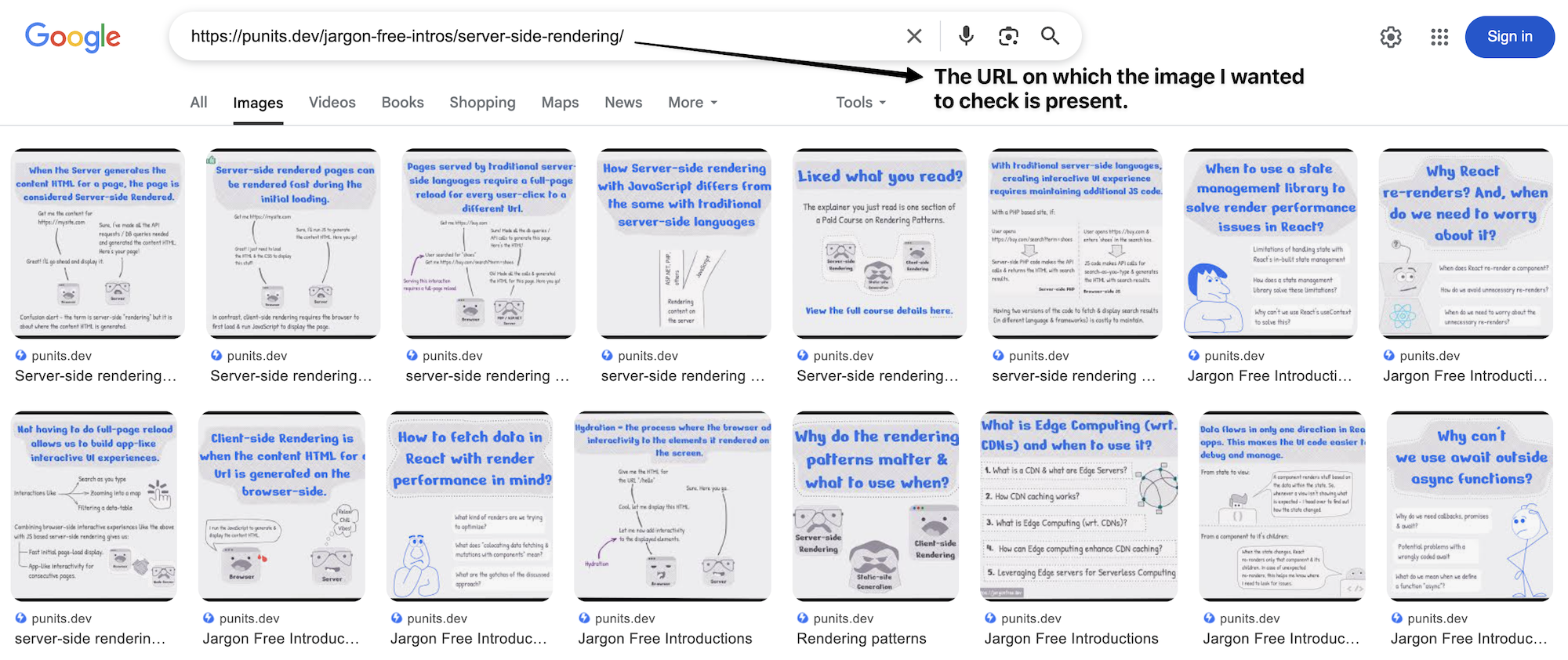 Checking on Google image search for indexing of images